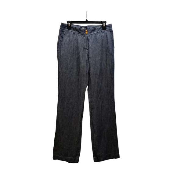 Talbots Chambray Blue 100% Linen Straight Leg Mid Rise Pants Size 8 - Picture 1 of 8